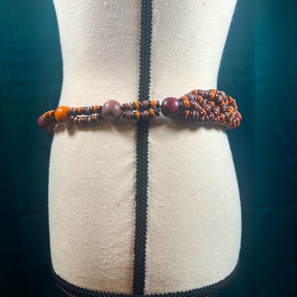 Vintage Wood Bead And Tassel Belt - image 4